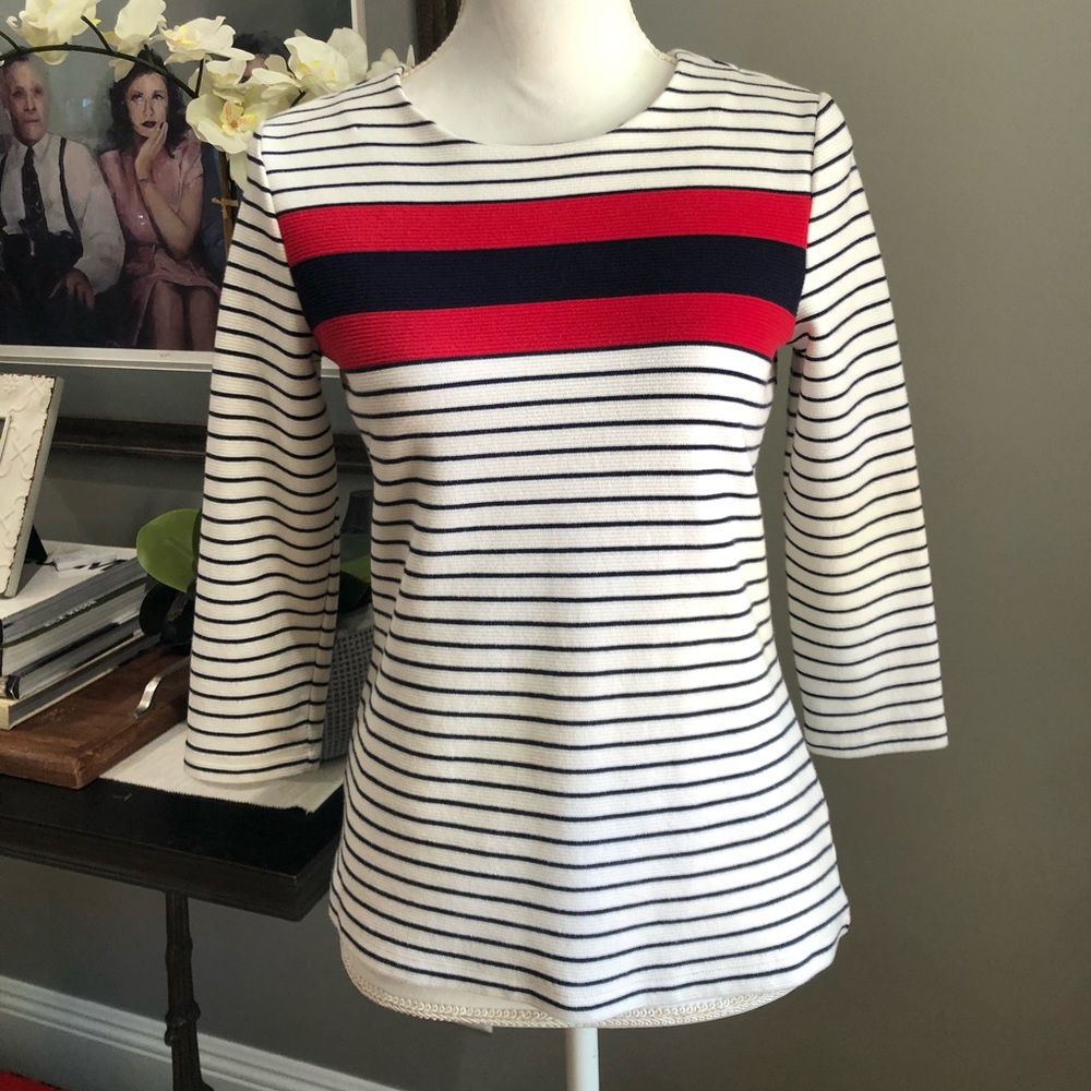 Talbots 3/4 Sleeve Nautical Striped Top XS - Picture 1 of 7